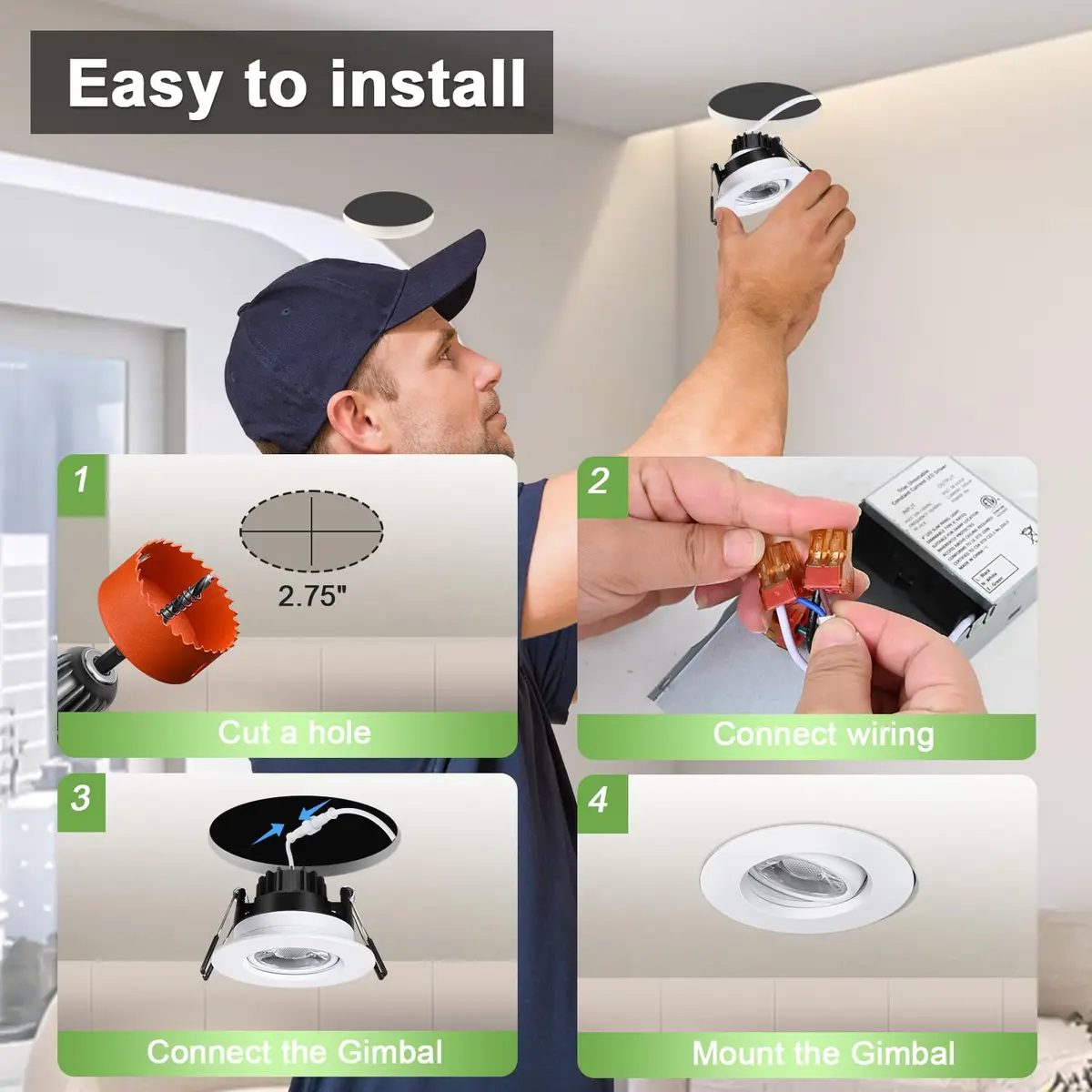 POPANU 3 Inch Black LED Recessed Gimbal Downlight 6 Pack | 5 CCT Adjustable Color Temperature - view 5