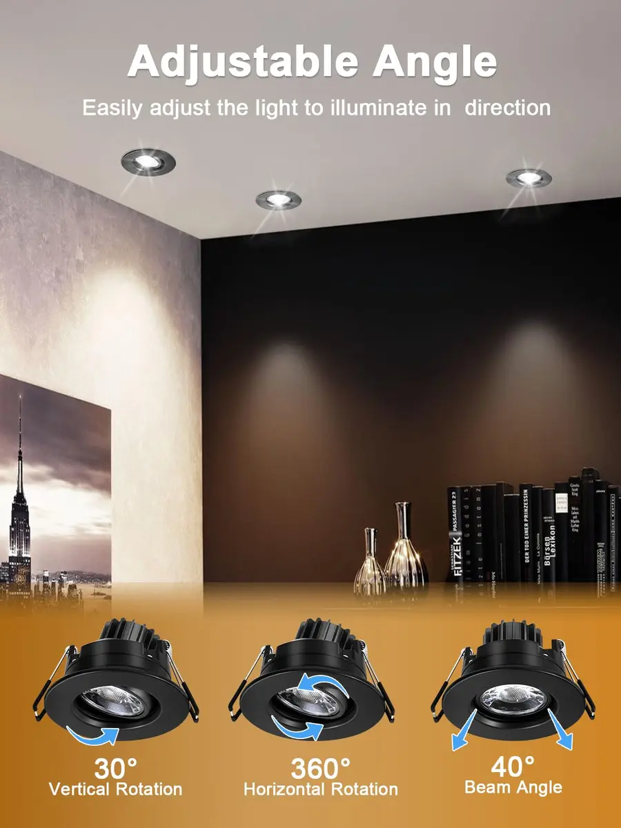 POPANU 3 Inch Black LED Recessed Gimbal Downlight 6 Pack | 5 CCT Adjustable Color Temperature - view 7