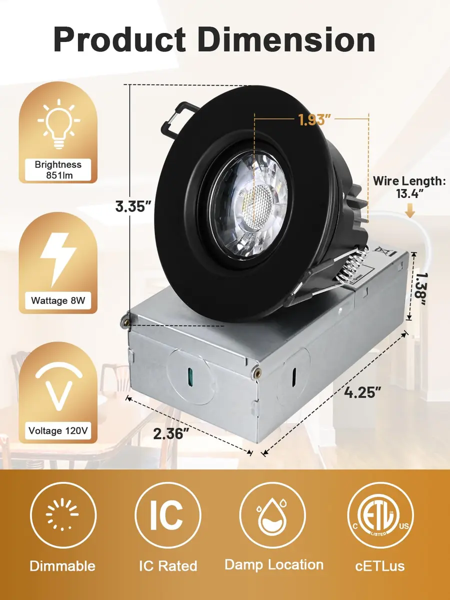 POPANU 3 Inch Black LED Recessed Gimbal Downlight 6 Pack | 5 CCT Adjustable Color Temperature - view 9