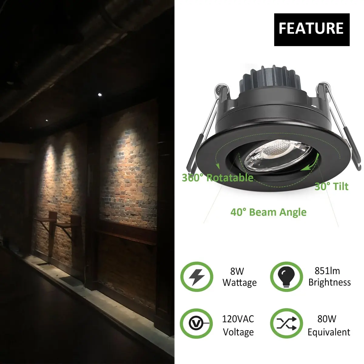POPANU 3 Inch Black LED Recessed Gimbal Downlight 6 Pack | 5 CCT Adjustable Color Temperature - view 2