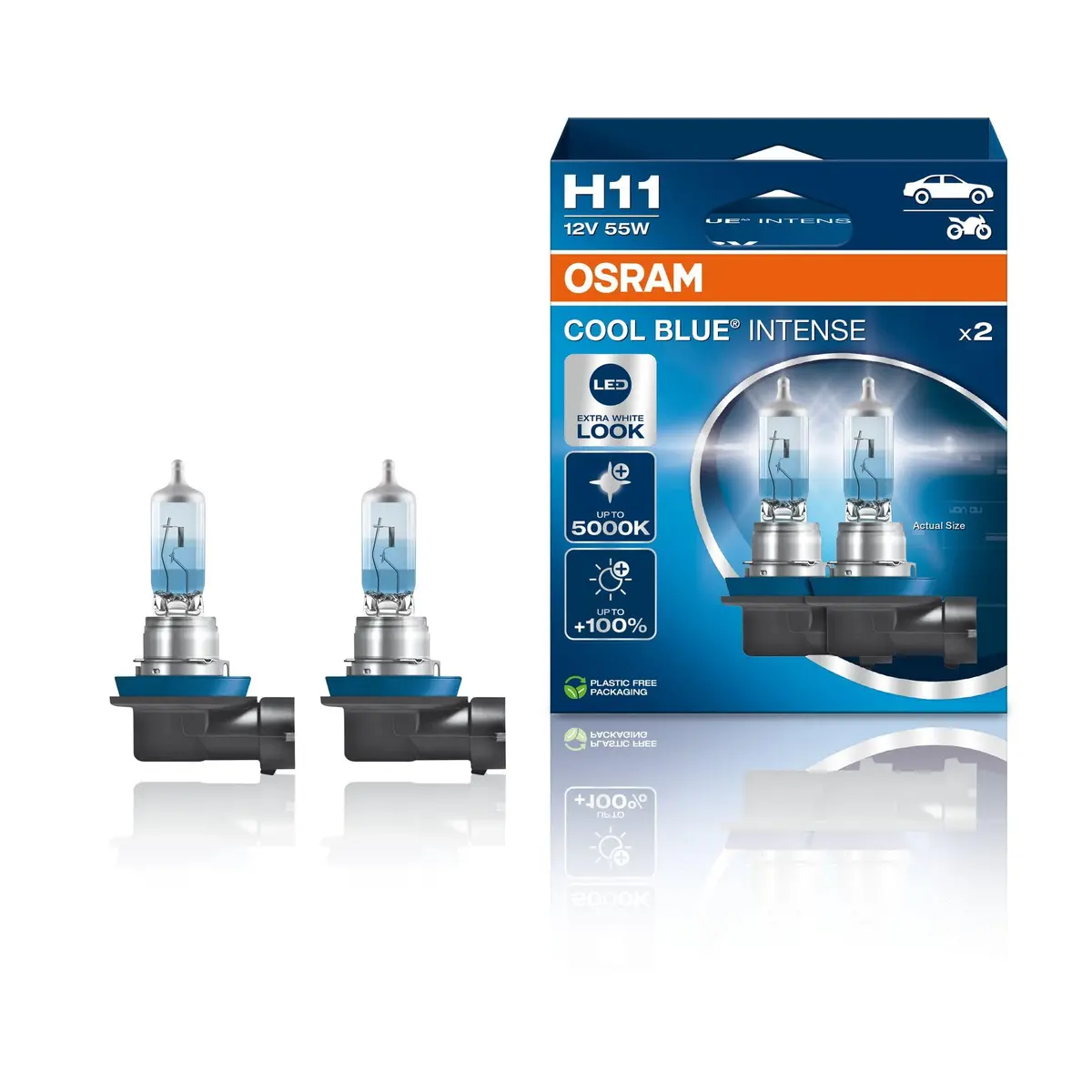 OSRAM COOL BLUE INTENSE H11 Halogen Headlight Bulb 12V 55W 5000K | 100% Brighter - main product image