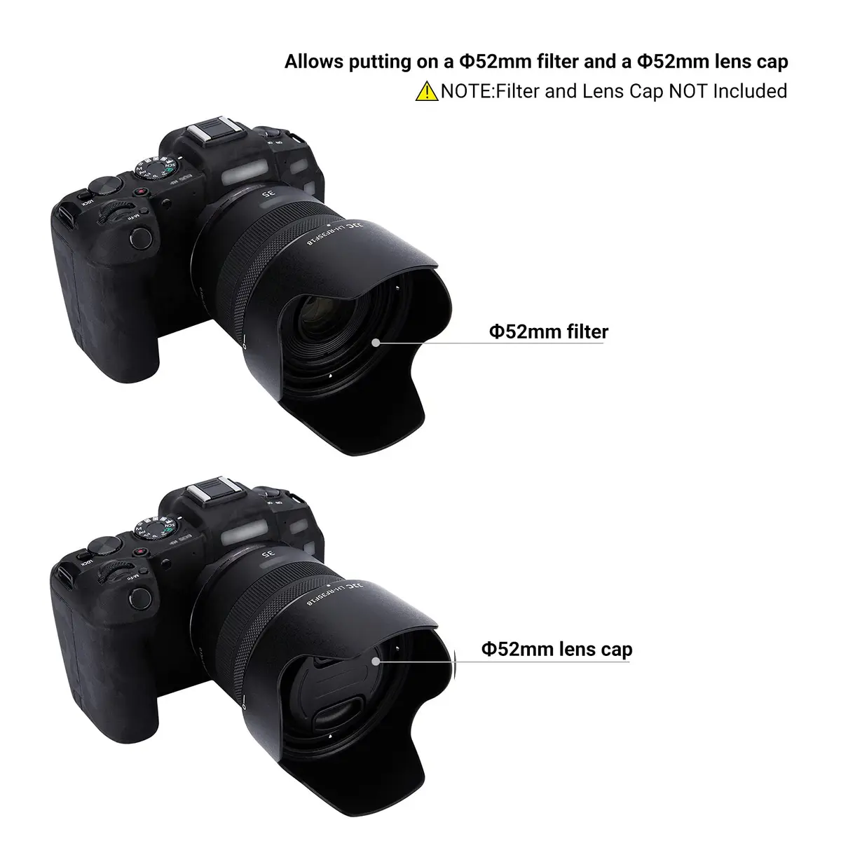 JJC Tulip Flower Lens Hood for Canon RF 35mm f/1.8 Macro IS STM Lens, Reversible Shade with 52mm Filter & Cap Compatibility (89mm x 49mm x 89mm) - view 3