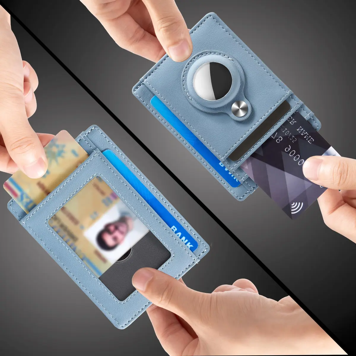 Hawanik Slim Minimalist Front Pocket Air Tag Wallet Thin Card Holder with RFID Blocking, Light Blue 7.6 cm x 10.4 cm x 0.3 cm (3" x 4.1" x 0.12") | Securely Holds AirTag & Cards - view 2