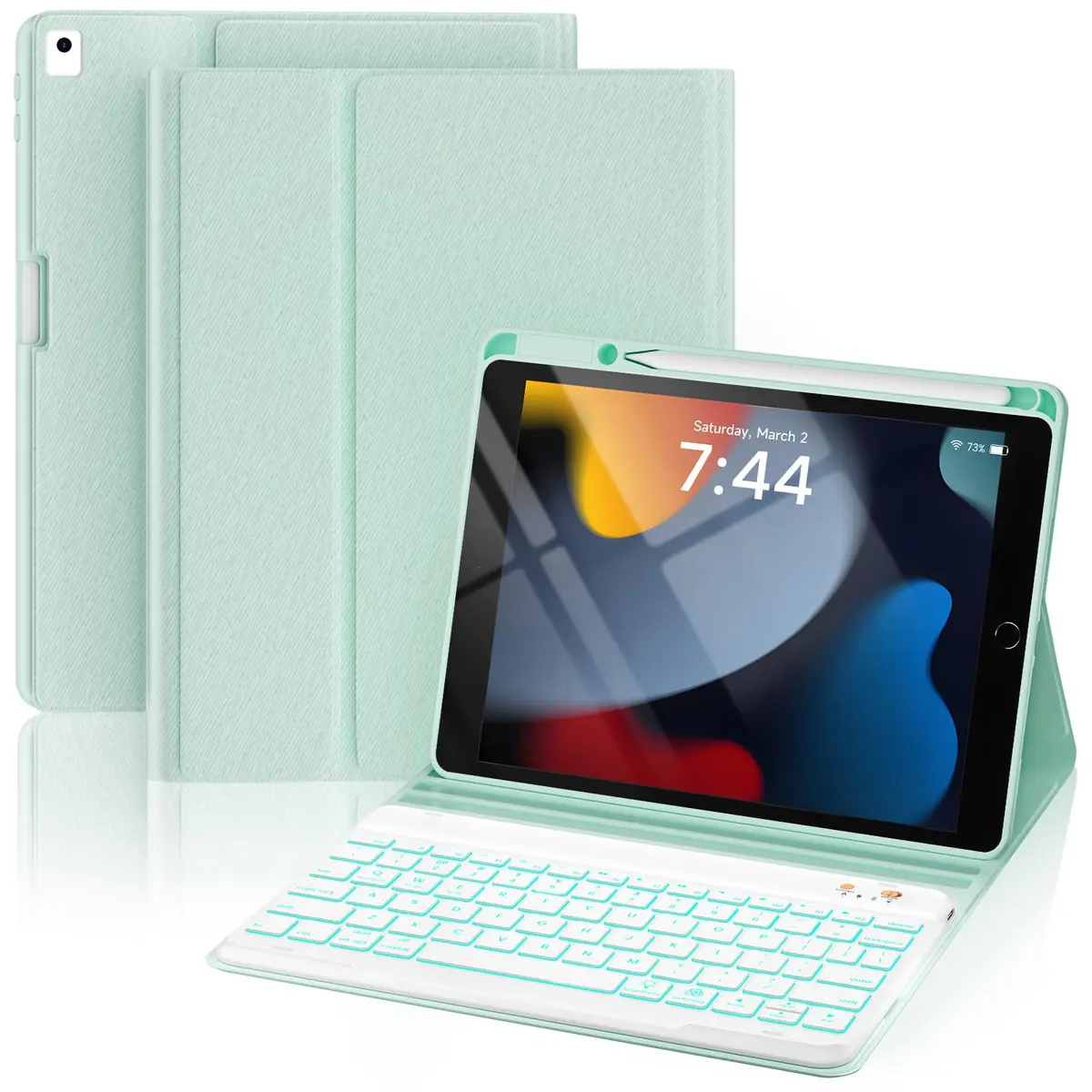 OYEEICE Keyboard Case for iPad 9th/8th/7th Gen 10.2 Inch & Air 3rd Gen 10.5 Inch with 7-Color Backlit Keyboard & Pencil Holder - main product image