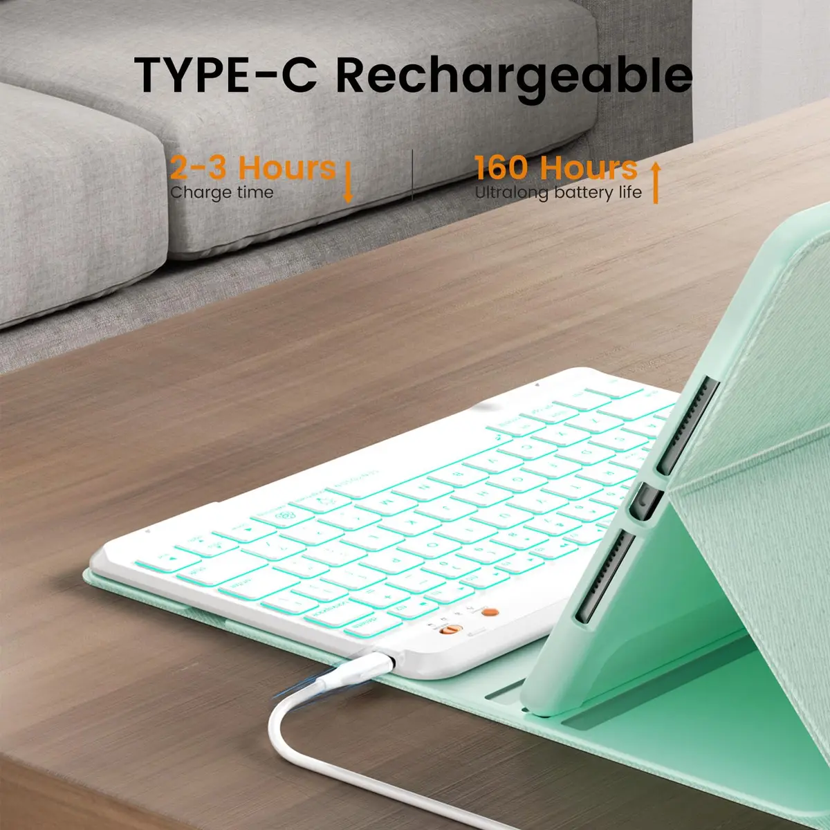 OYEEICE Keyboard Case for iPad 9th/8th/7th Gen 10.2 Inch & Air 3rd Gen 10.5 Inch with 7-Color Backlit Keyboard & Pencil Holder - view 5