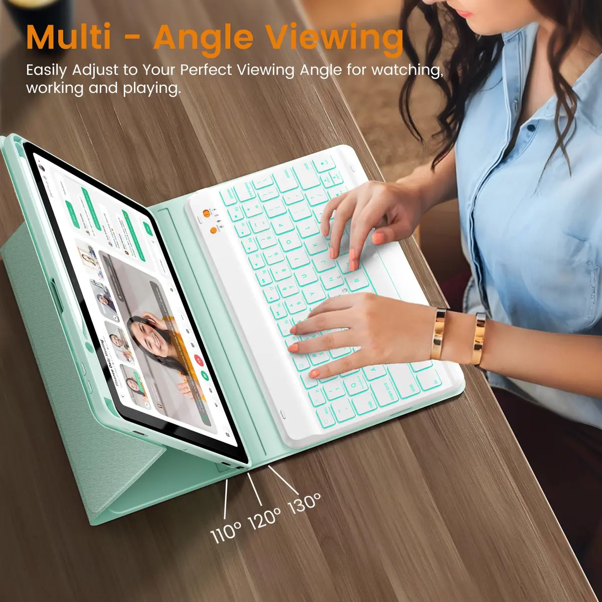OYEEICE Keyboard Case for iPad 9th/8th/7th Gen 10.2 Inch & Air 3rd Gen 10.5 Inch with 7-Color Backlit Keyboard & Pencil Holder - view 7