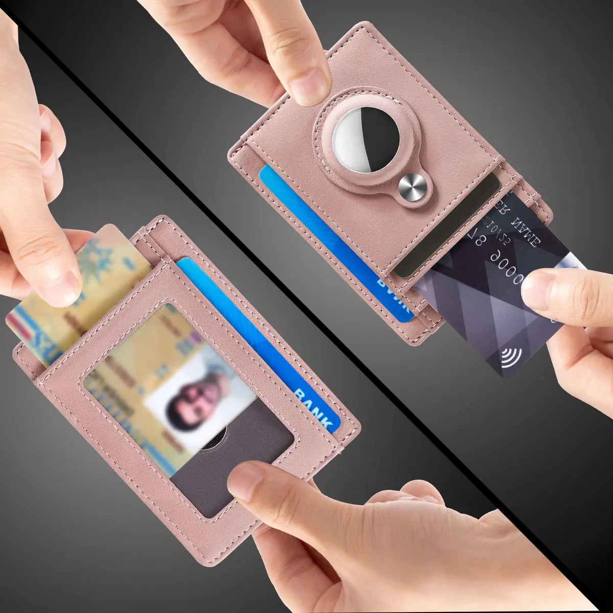 Hawanik Slim Minimalist Front Pocket Air Tag Wallet Thin Card Holder Wallet with RFID Protection | 9cm x 12cm x 0.8cm - view 2
