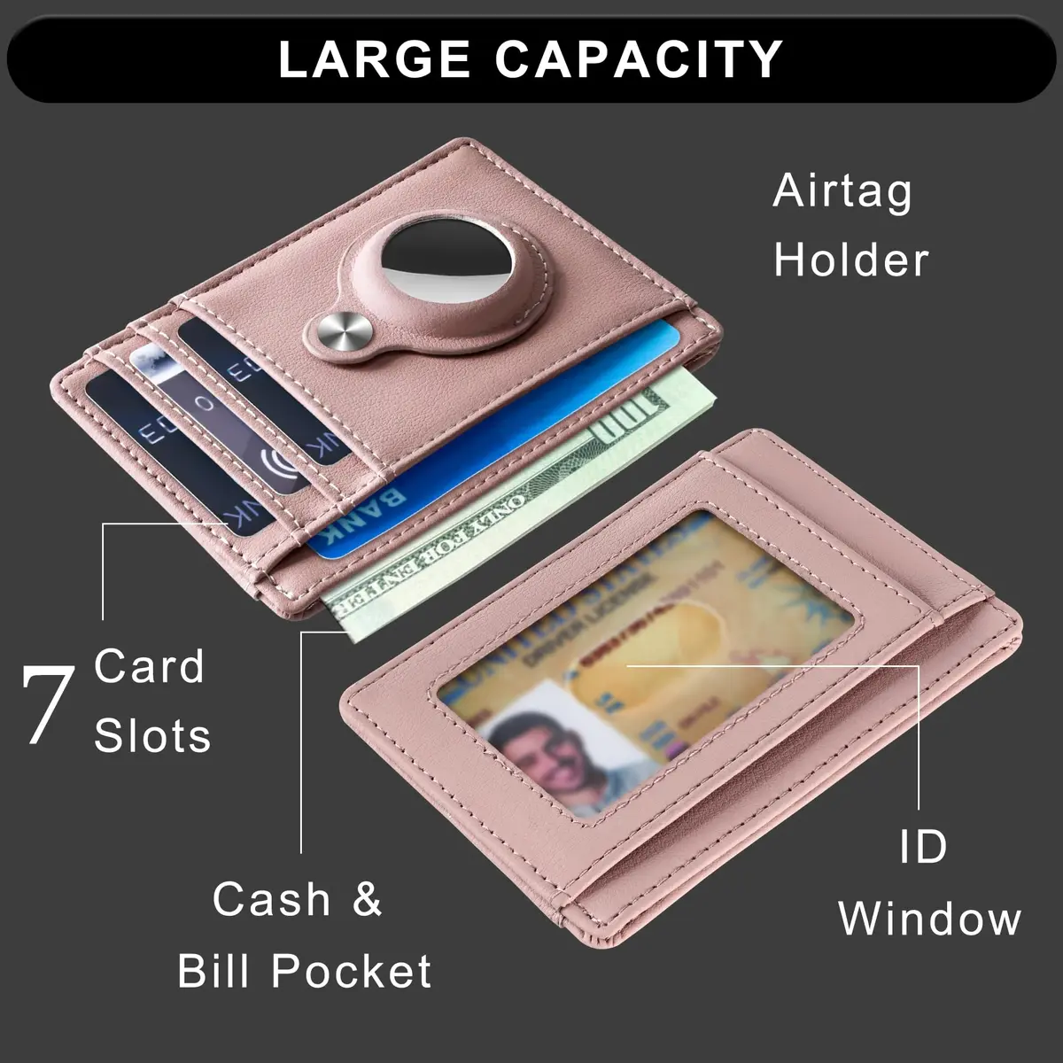 Hawanik Slim Minimalist Front Pocket Air Tag Wallet Thin Card Holder Wallet with RFID Protection | 9cm x 12cm x 0.8cm - view 3