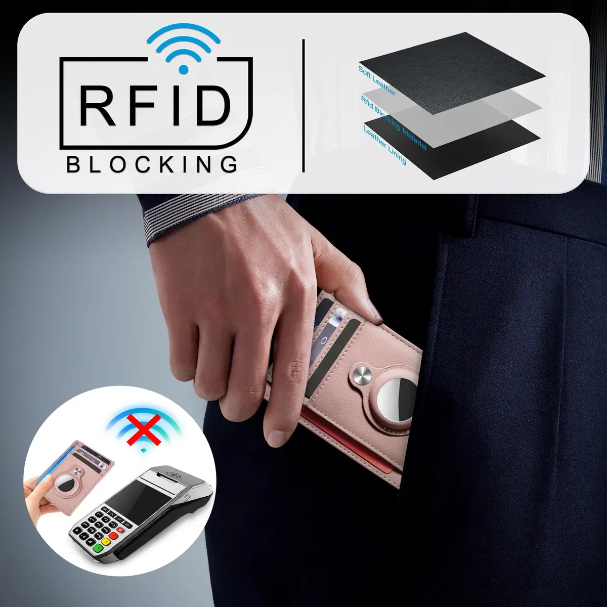Hawanik Slim Minimalist Front Pocket Air Tag Wallet Thin Card Holder Wallet with RFID Protection | 9cm x 12cm x 0.8cm - view 4