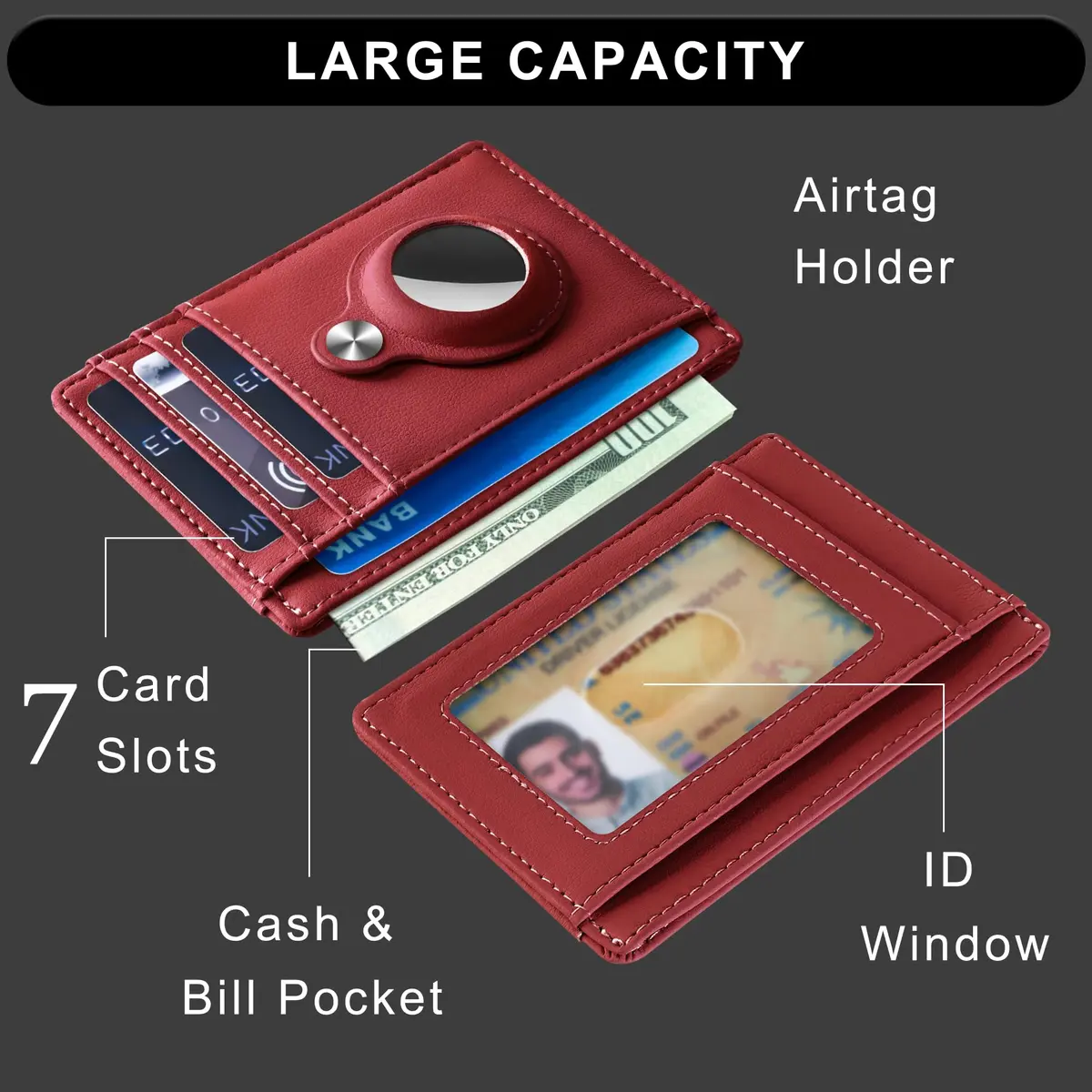 Hawanik Slim Minimalist Front Pocket Wallet for Men | Airtag Holder, RFID Shield, Thin Card Case (3.3" x 4.1") - view 3
