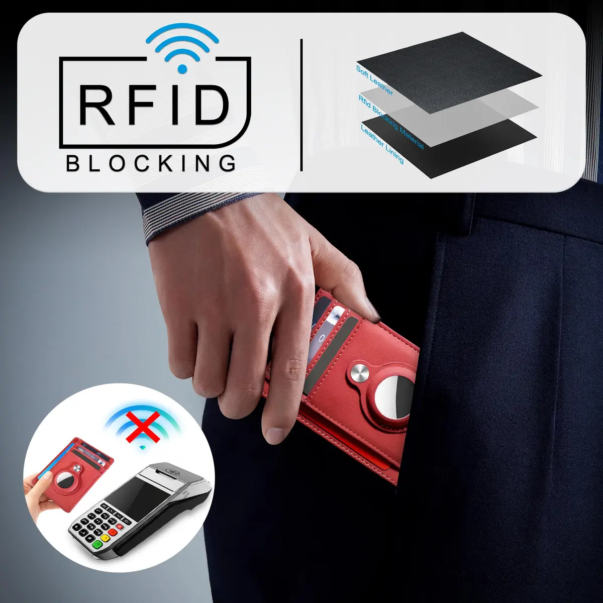 Hawanik Slim Minimalist Front Pocket Wallet for Men | Airtag Holder, RFID Shield, Thin Card Case (3.3" x 4.1") - view 4