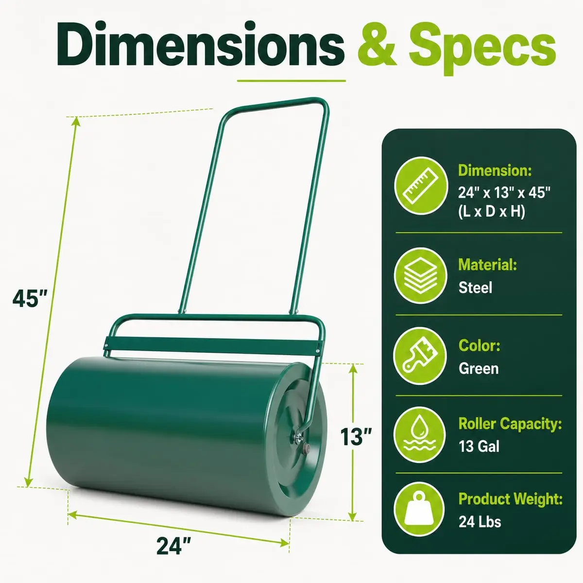 ARNOT Lawn Roller 13x24-Inch Steel Garden Drum for Leveling & Germination | Heavy-Duty, Rustproof, Lightweight - view 6