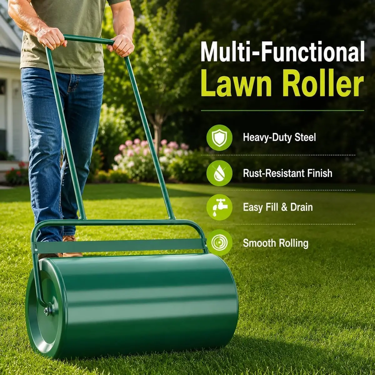 ARNOT Lawn Roller 13x24-Inch Steel Garden Drum for Leveling & Germination | Heavy-Duty, Rustproof, Lightweight - view 2