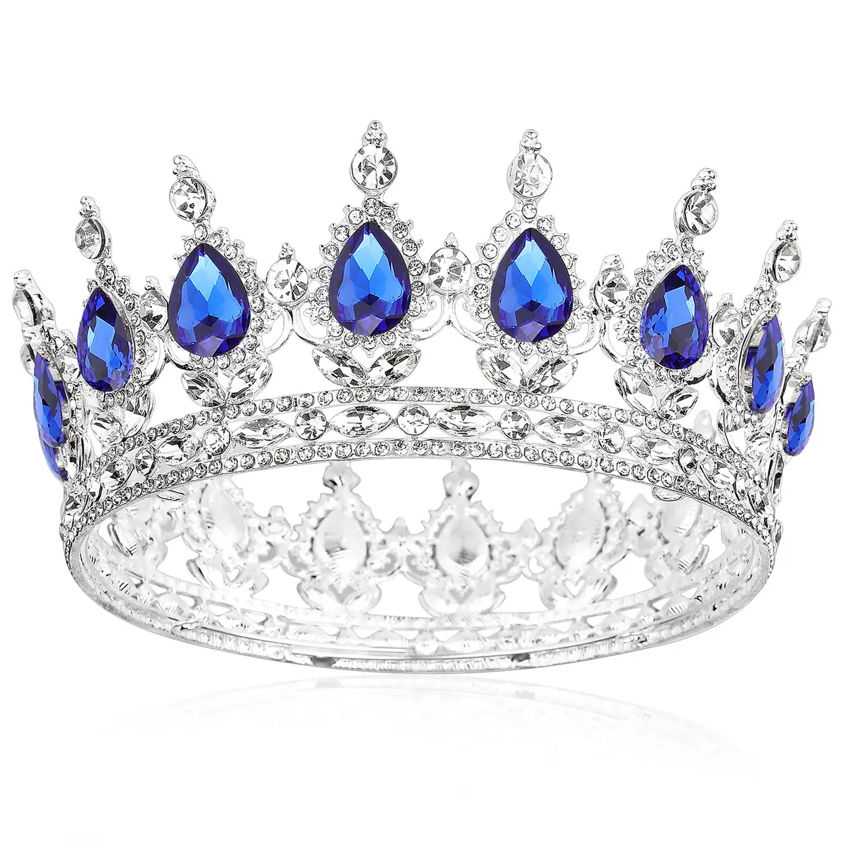 COCIDE Blue Crown for Women Silver Crystal Wedding Tiaras and Crowns Rhinestones Queen Hair Accessories for Party Bridal Birthday Prom Costume Cosplay | Elegant Queen Headpiece - main product image