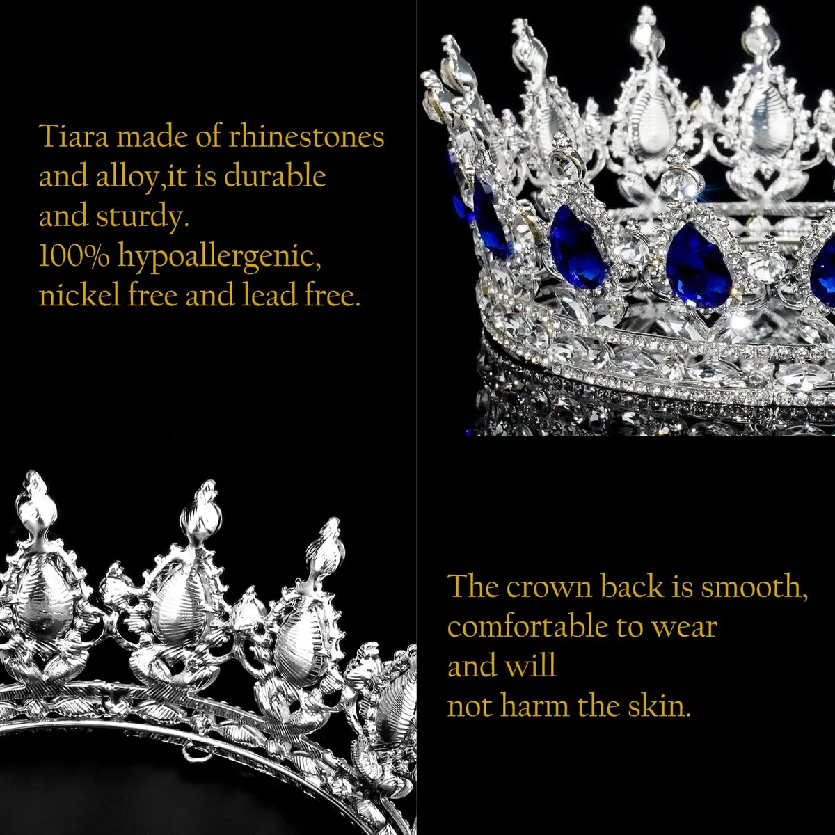 COCIDE Blue Crown for Women Silver Crystal Wedding Tiaras and Crowns Rhinestones Queen Hair Accessories for Party Bridal Birthday Prom Costume Cosplay | Elegant Queen Headpiece - view 6