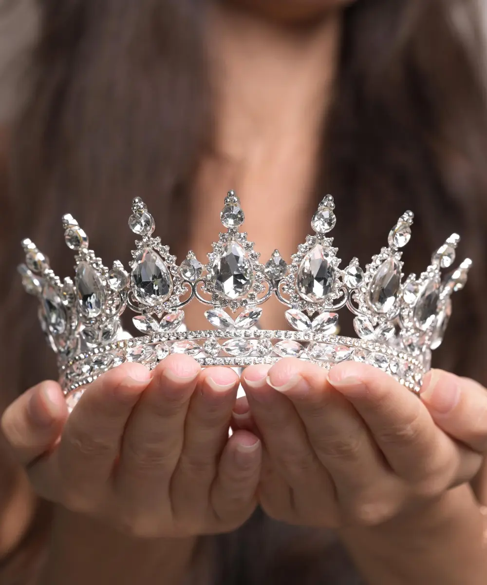 COCIDE Silver Crown for Women Crystal Wedding Tiara 4.9" Diameter | Dazzling Queen Headpiece for Special Occasions - view 4