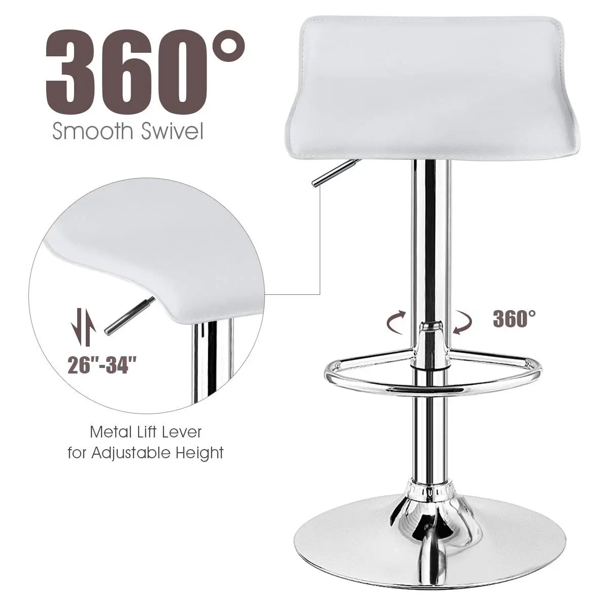 NAFORT Modern Swivel Bar Stools Set of 2 | Height Adjustable PU Leather & Chrome - view 5