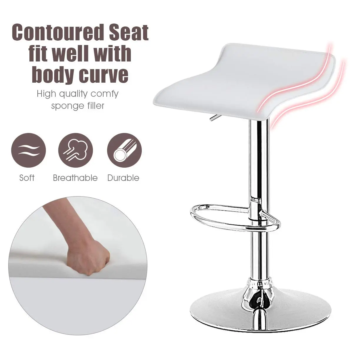 NAFORT Modern Swivel Bar Stools Set of 2 | Height Adjustable PU Leather & Chrome - view 6