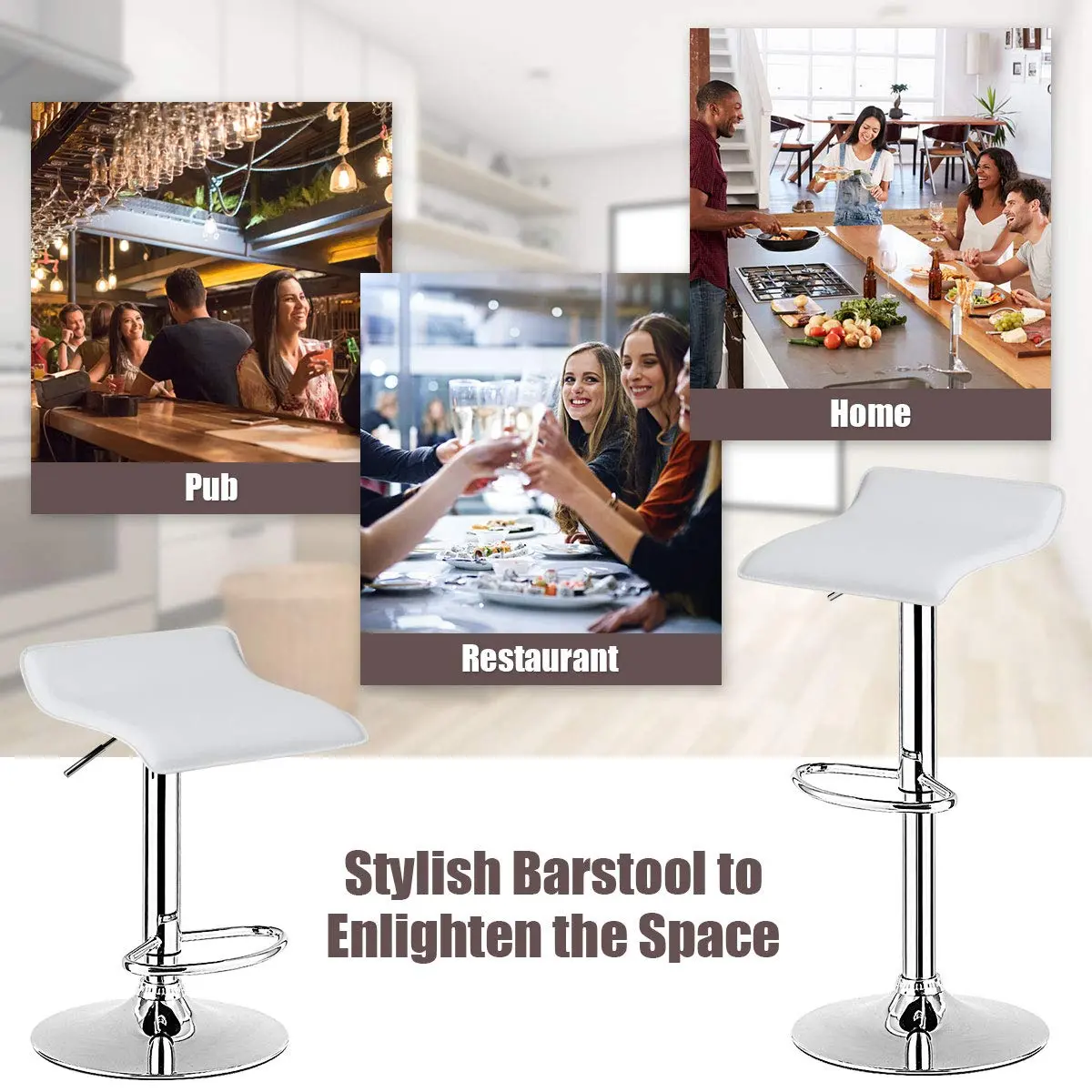 NAFORT Modern Swivel Bar Stools Set of 2 | Height Adjustable PU Leather & Chrome - view 7