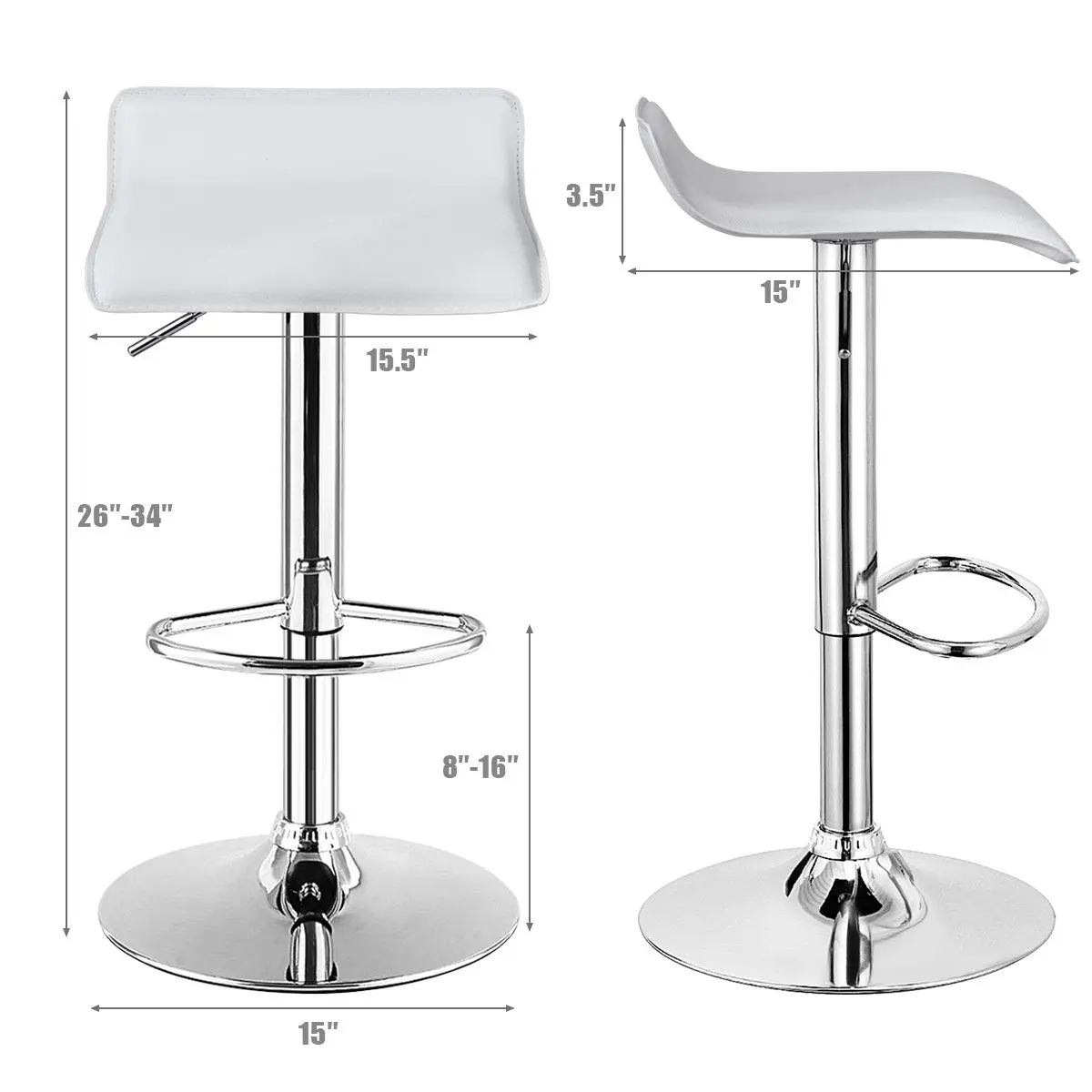 NAFORT Modern Swivel Bar Stools Set of 2 | Height Adjustable PU Leather & Chrome - view 8