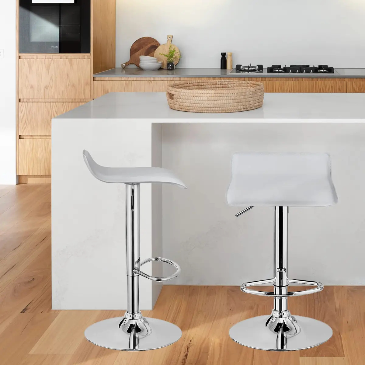 NAFORT Modern Swivel Bar Stools Set of 2 | Height Adjustable PU Leather & Chrome - view 9