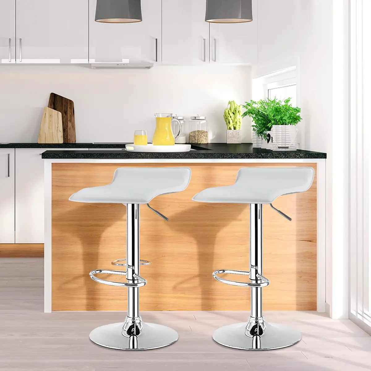 NAFORT Modern Swivel Bar Stools Set of 2 | Height Adjustable PU Leather & Chrome - view 2