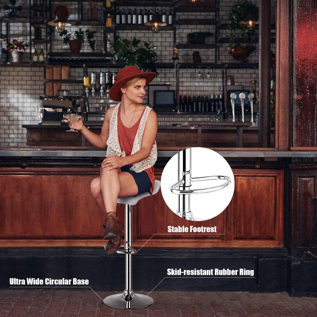 NAFORT Modern Swivel Bar Stools Set of 2 | Height Adjustable PU Leather & Chrome - view 3