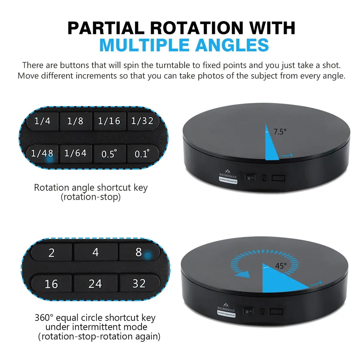 BAOSHISHAN Motorized 360° Photography Turntable with Remote, 2.54 kg (5.6 lb) Load Capacity | Captures Every Angle Clearly - view 3