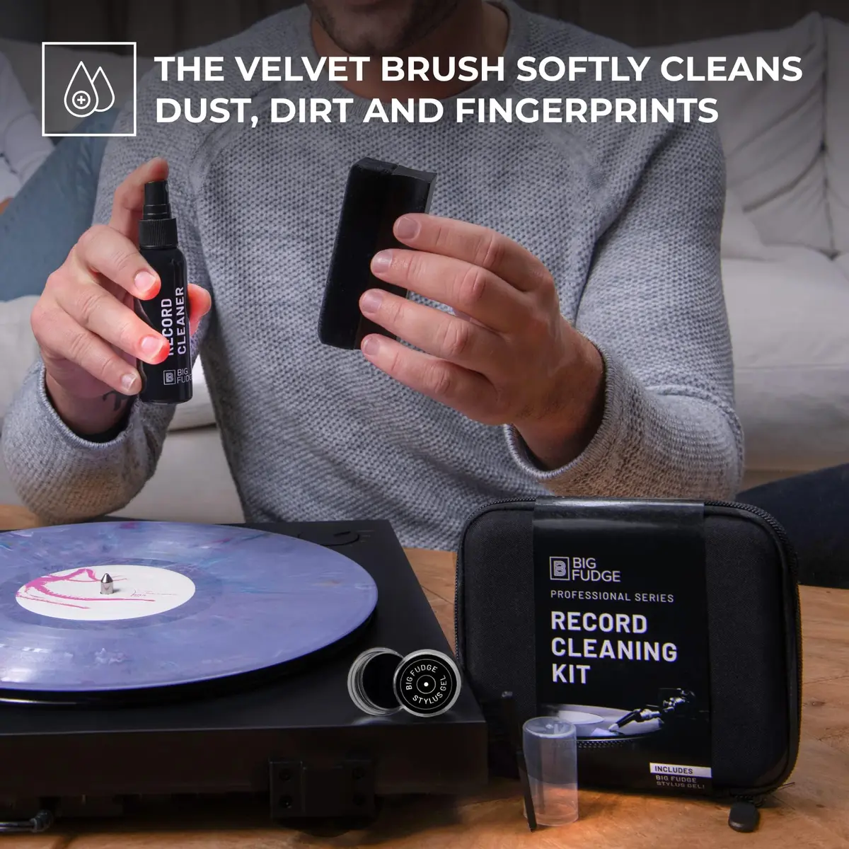 Big Fudge Record Cleaning Kit Professional Series - Vinyl Record Cleaner - Includes Vinyl Brush, Cleaning Fluid, Stylus Gel, Velvet Brush, Padded Case - view 3