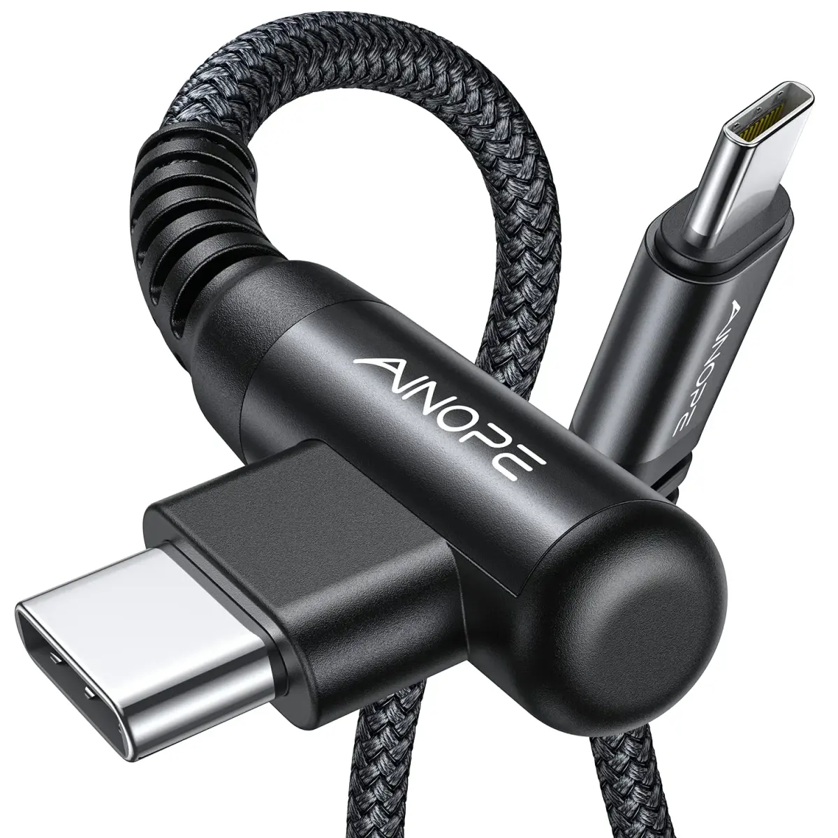 AINOPE 6.6ft Black USB C to USB C Cable 2-Pack, Right Angle Fast Charging - main product image