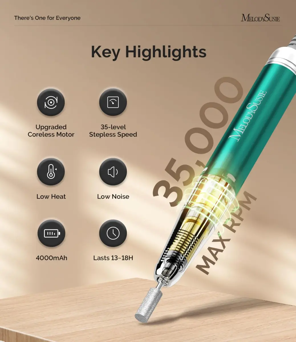 MelodySusie MM400C Cordless Nail Drill 35,000 RPM | Professional Rechargeable Electric Nail File with 15+ Hour Battery - view 3