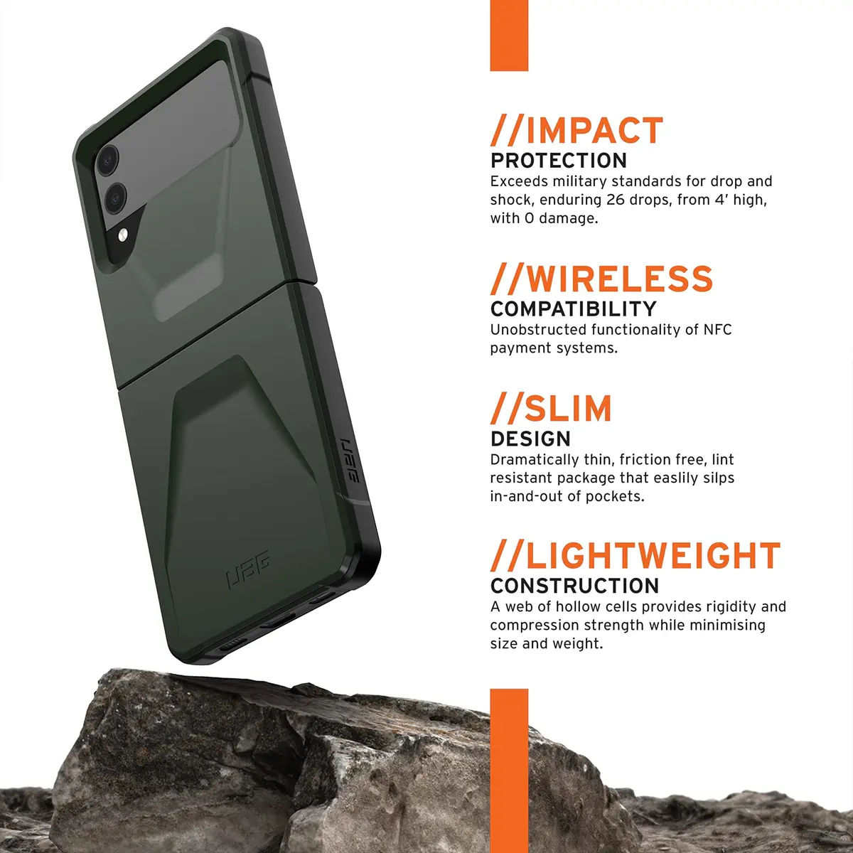 URBAN ARMOR GEAR Civilian Case for Samsung Galaxy Z Flip3 5G (2021) Olive | Military-Grade Drop Protection - view 3