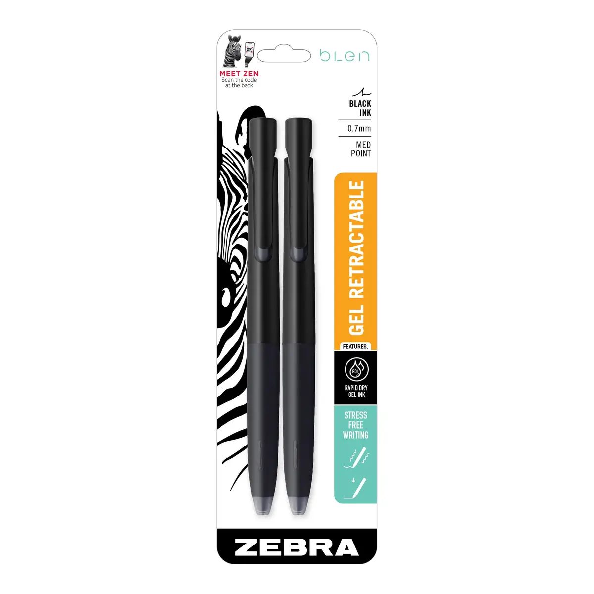 Zebra Pen bLen Retractable Gel Pen 2-Pack | Smooth Ink Flow, Low-Vibration Writing - main product image