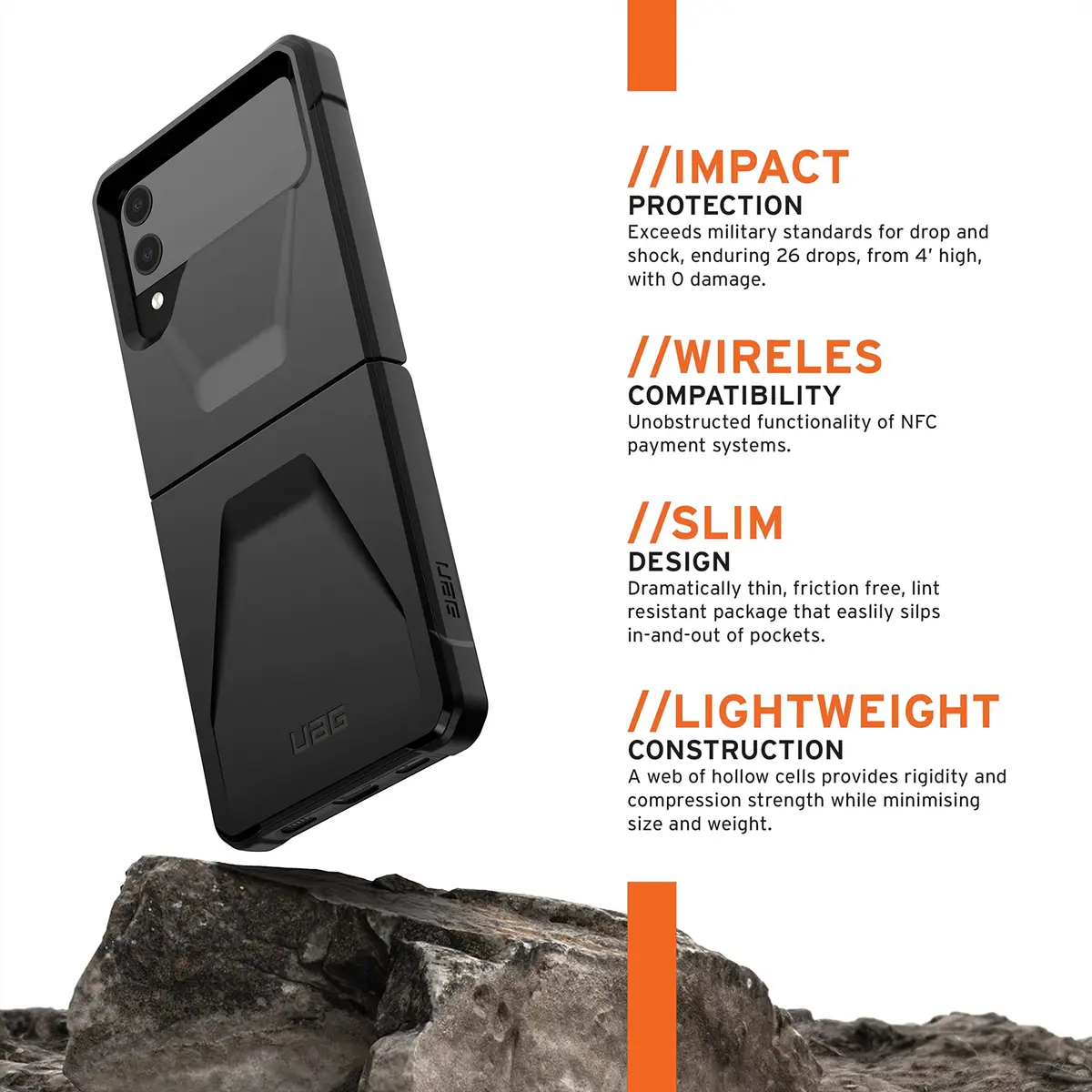 URBAN ARMOR GEAR Civilian Case for Samsung Galaxy Z Flip3 5G (2021) Black | MIL-STD-810G 516.6 Drop Tested - view 3