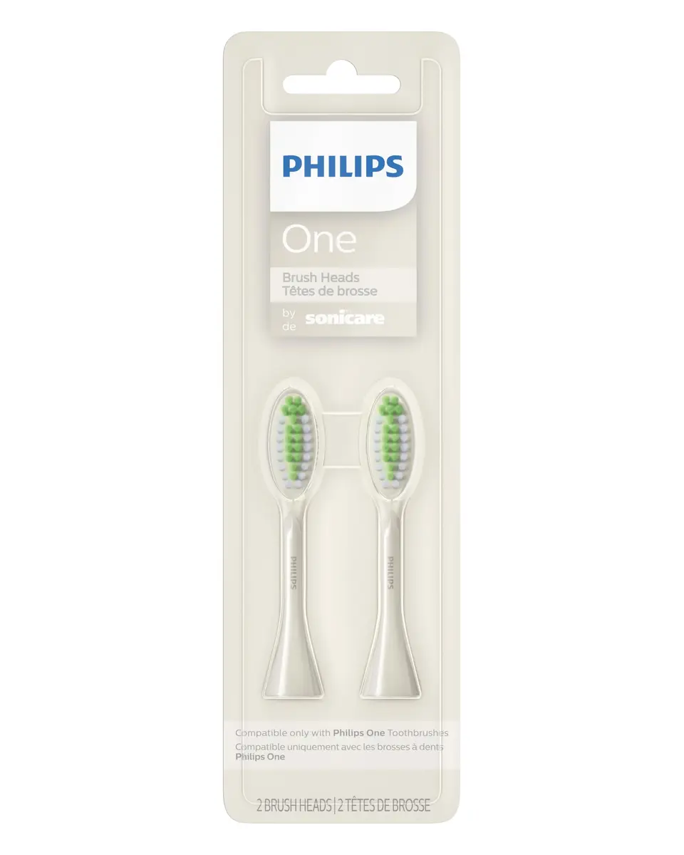 Philips Sonicare One Genuine Replacement Brush Heads, 2-Pack, White | Micro vibrations & tapered bristles for brighter smile - main product image