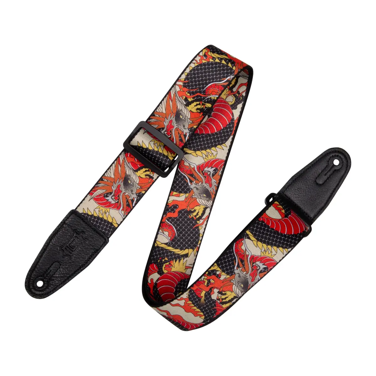 Levy's Leathers 2” Wide Polyester Guitar Strap with Genuine Leather Ends | Japanese Dragon Motif (MPD2-123) - main product image