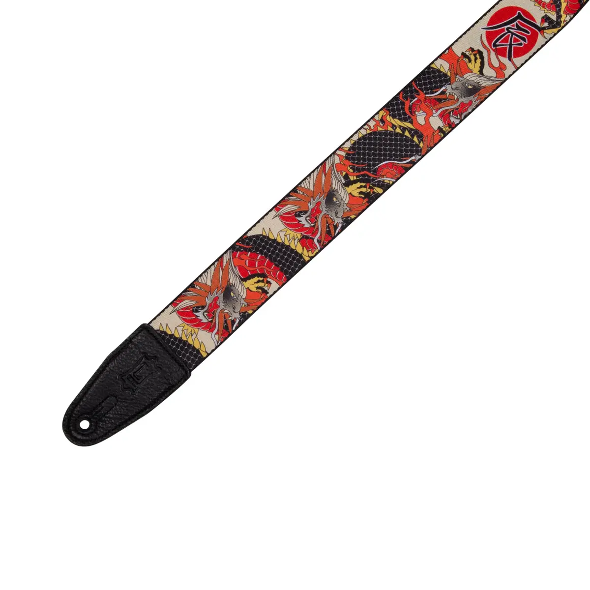 Levy's Leathers 2” Wide Polyester Guitar Strap with Genuine Leather Ends | Japanese Dragon Motif (MPD2-123) - view 2