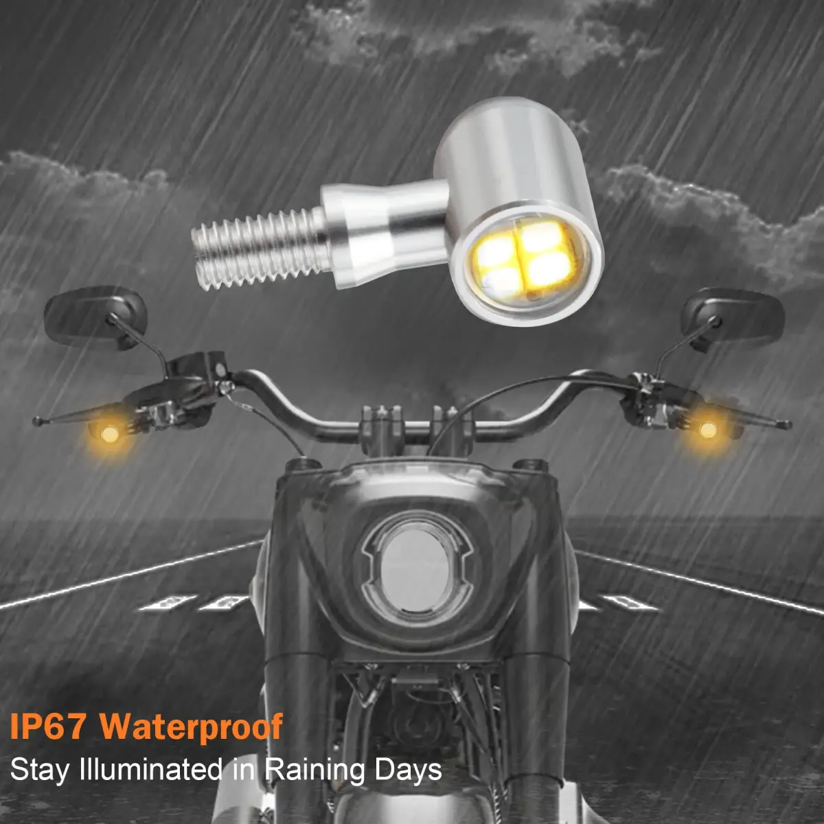 QUASCO LED Motorcycle Turn Signal Lights Universal Mini Blinkers with 8mm Bolt, Red Light, Chrome Housing | 12V DC - view 5