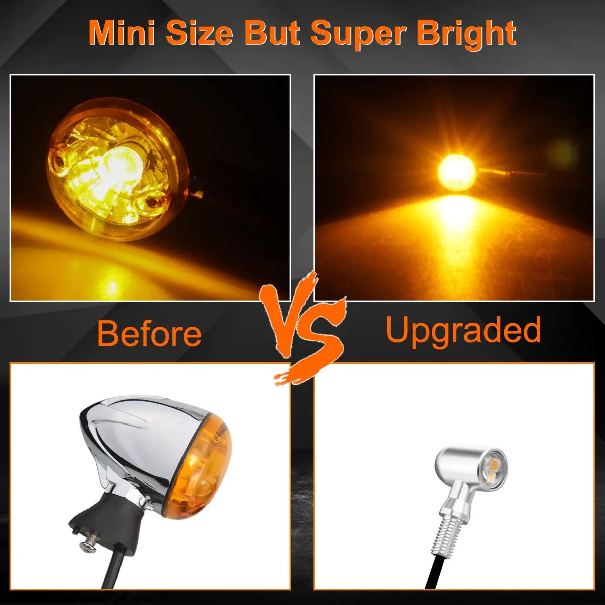 QUASCO LED Motorcycle Turn Signal Lights Universal Mini Blinkers with 8mm Bolt, Red Light, Chrome Housing | 12V DC - view 4