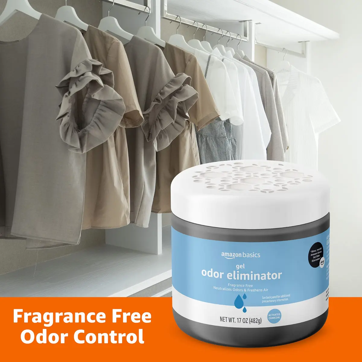 Amazon Basics Gel Odor Eliminator Activated Charcoal Fragrance Free 17 Oz (482 g) | Neutralizes Odors Effectively - view 2