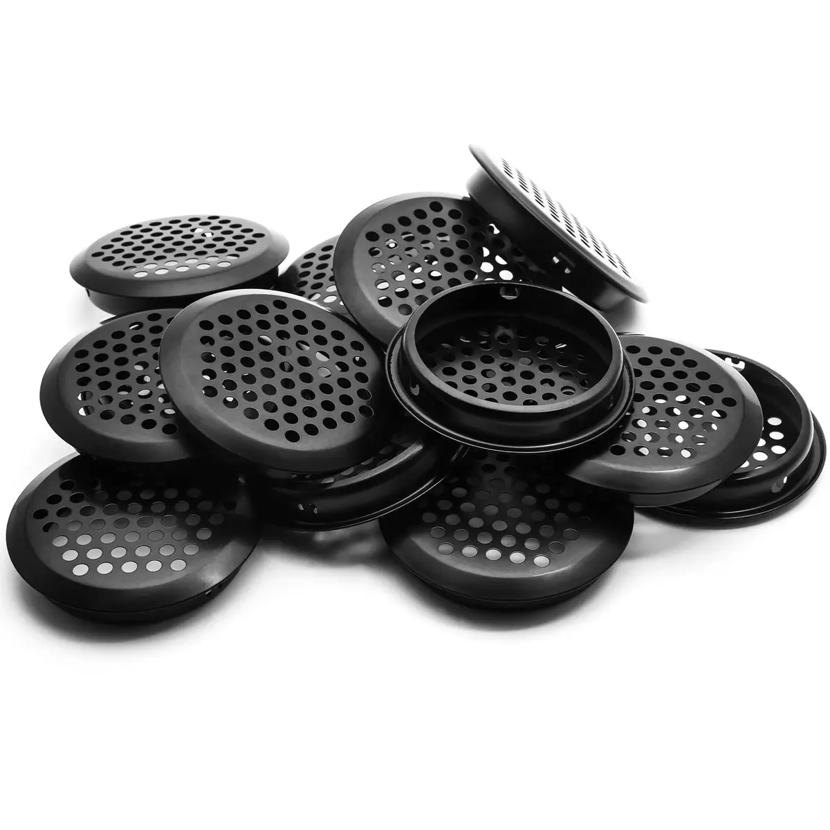 Piutouyar 20Pcs 53mm/2.1" Round Soffit Vents, Black | Stainless Steel Mesh Hole Louver for Kitchen, Bathroom, Wardrobe - main product image