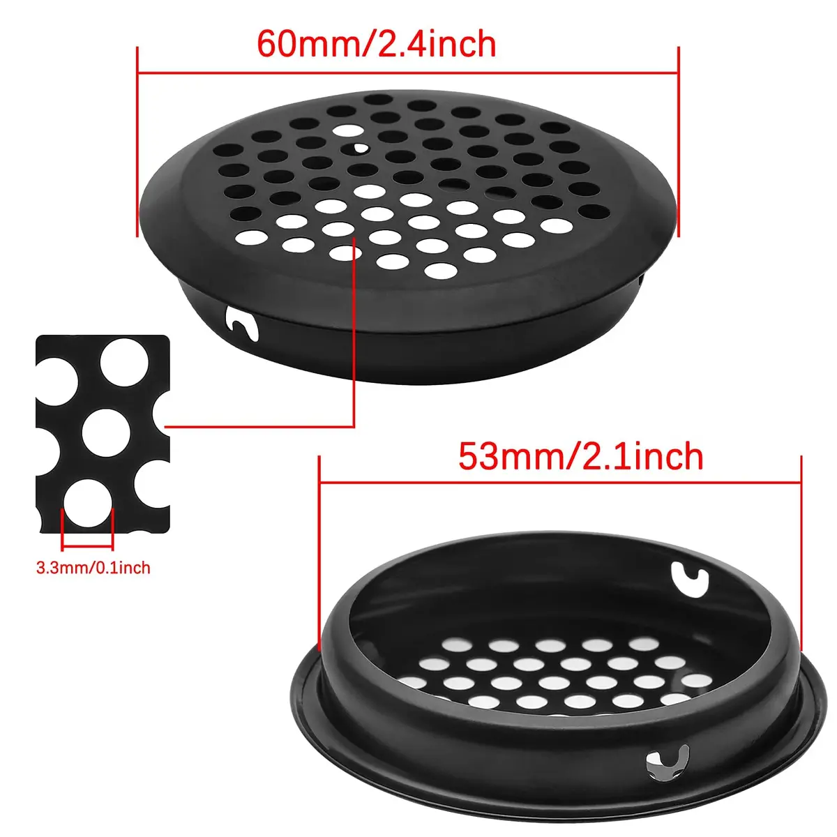 Piutouyar 20Pcs 53mm/2.1" Round Soffit Vents, Black | Stainless Steel Mesh Hole Louver for Kitchen, Bathroom, Wardrobe - view 2