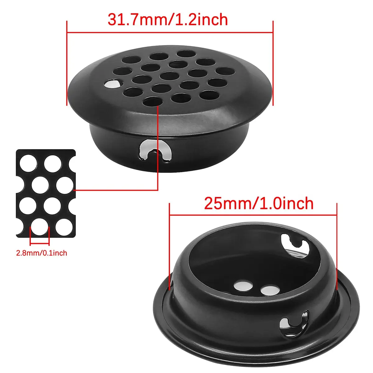 Piutouyar 25mm Air Vents Round Soffit Vents, Black | Stainless Steel Circular Vent Mesh for Kitchen & Wardrobe - view 2