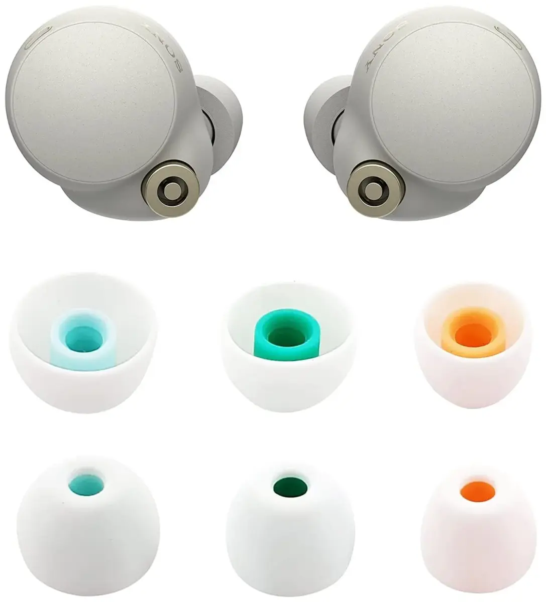 ALXCD White Silicone Eartips for Sony WF-1000XM4 Earbuds | 3 Pairs S/M/L Fit - main product image
