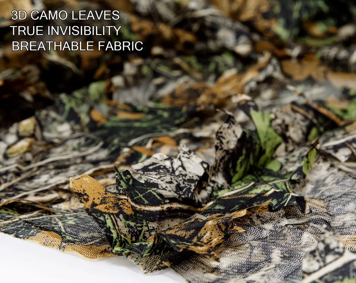 Ginsco 3D Leafy Camo Poncho Lightweight Ghillie Suit with Hood | Woodland Pattern for Hunting, Photography, Airsoft - view 8