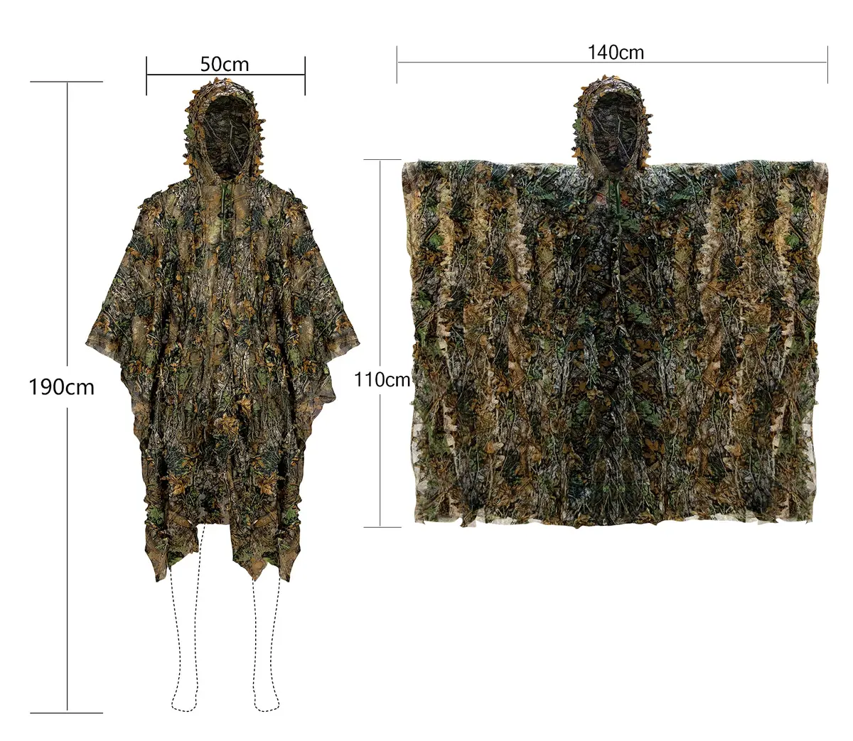 Ginsco 3D Leafy Camo Poncho Lightweight Ghillie Suit with Hood | Woodland Pattern for Hunting, Photography, Airsoft - view 4
