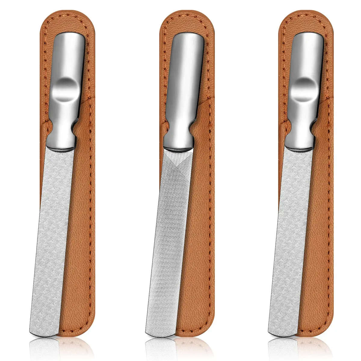 Honoson Stainless Steel Nail Files with Leather Sheath | Heavy Duty Double Sided Manicure Set (Brown) - main product image