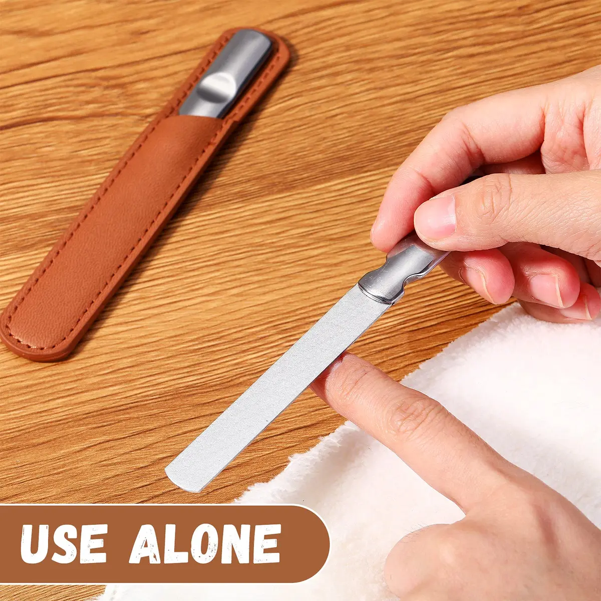 Honoson Stainless Steel Nail Files with Leather Sheath | Heavy Duty Double Sided Manicure Set (Brown) - view 3