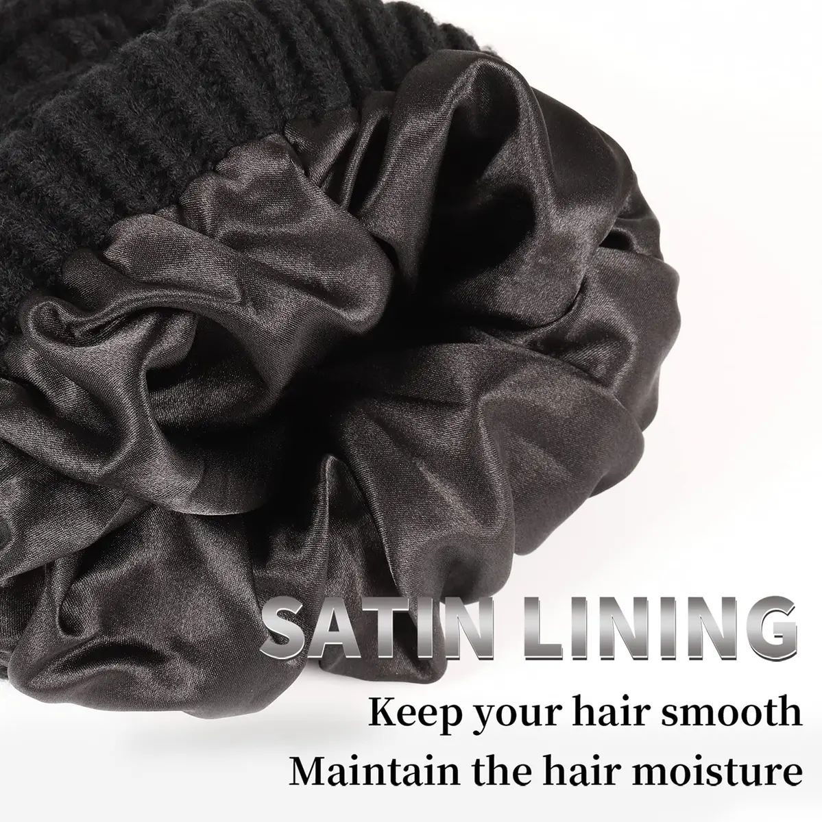 Salalacap Womens Satin Lined Winter Beanie Cable Knit Thick Chunky Hat (Large-Slouchy-Black) | Warm, Moisture-Resistant - view 6