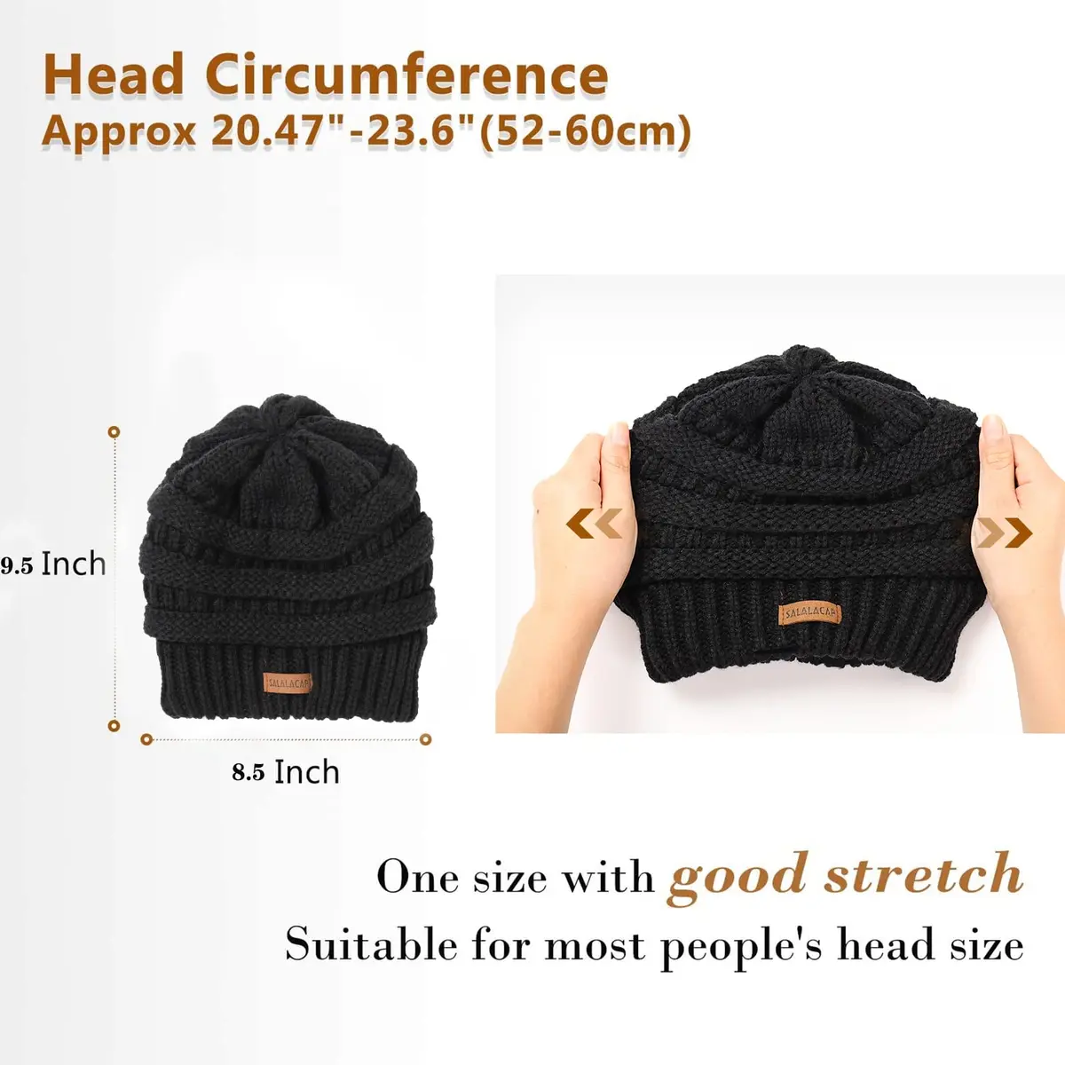 Salalacap Womens Satin Lined Winter Beanie Cable Knit Thick Chunky Hat (Large-Slouchy-Black) | Warm, Moisture-Resistant - view 3
